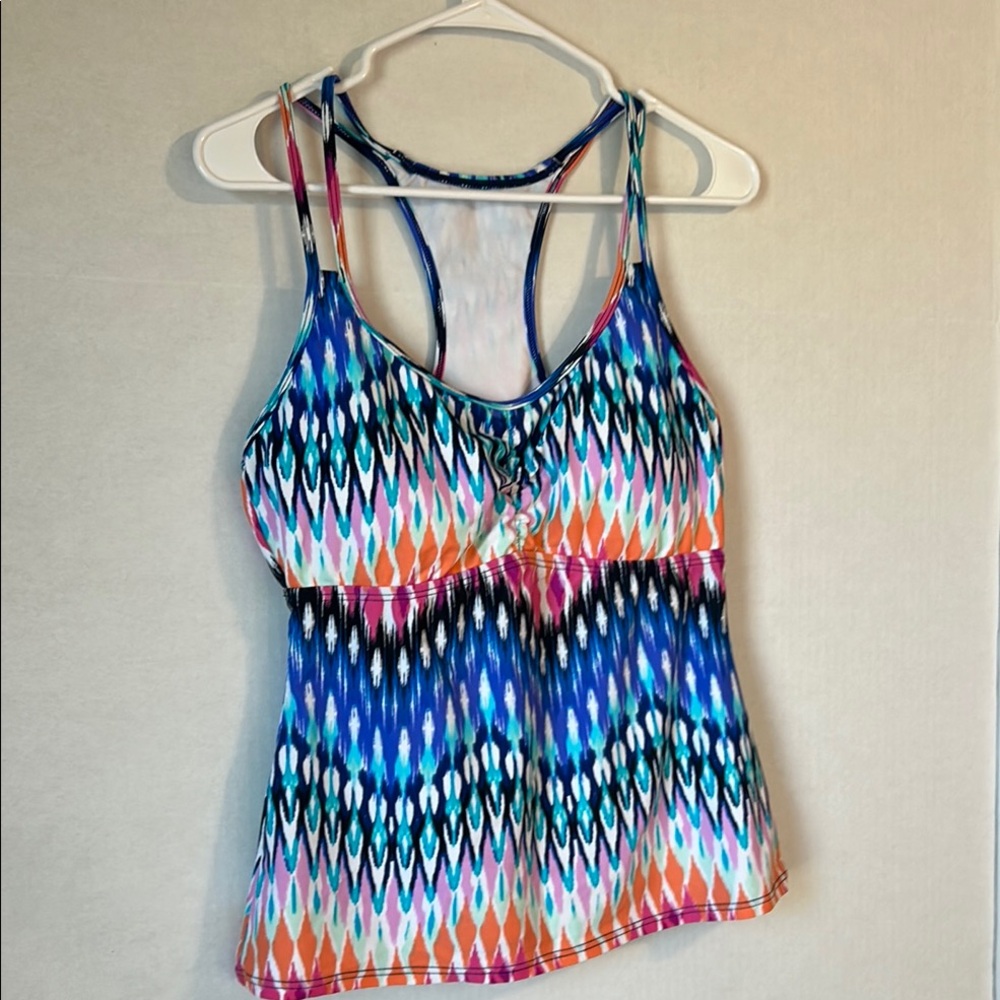 24 & Ocean Racerback Rainbow Geometric Swimsuit Top. Size Medium